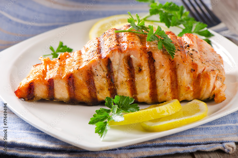 Grilled Salmon with lemon and  herb.