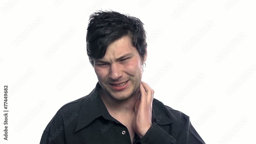 Man very nervous scratching on white background Man very nervous scratching on white background