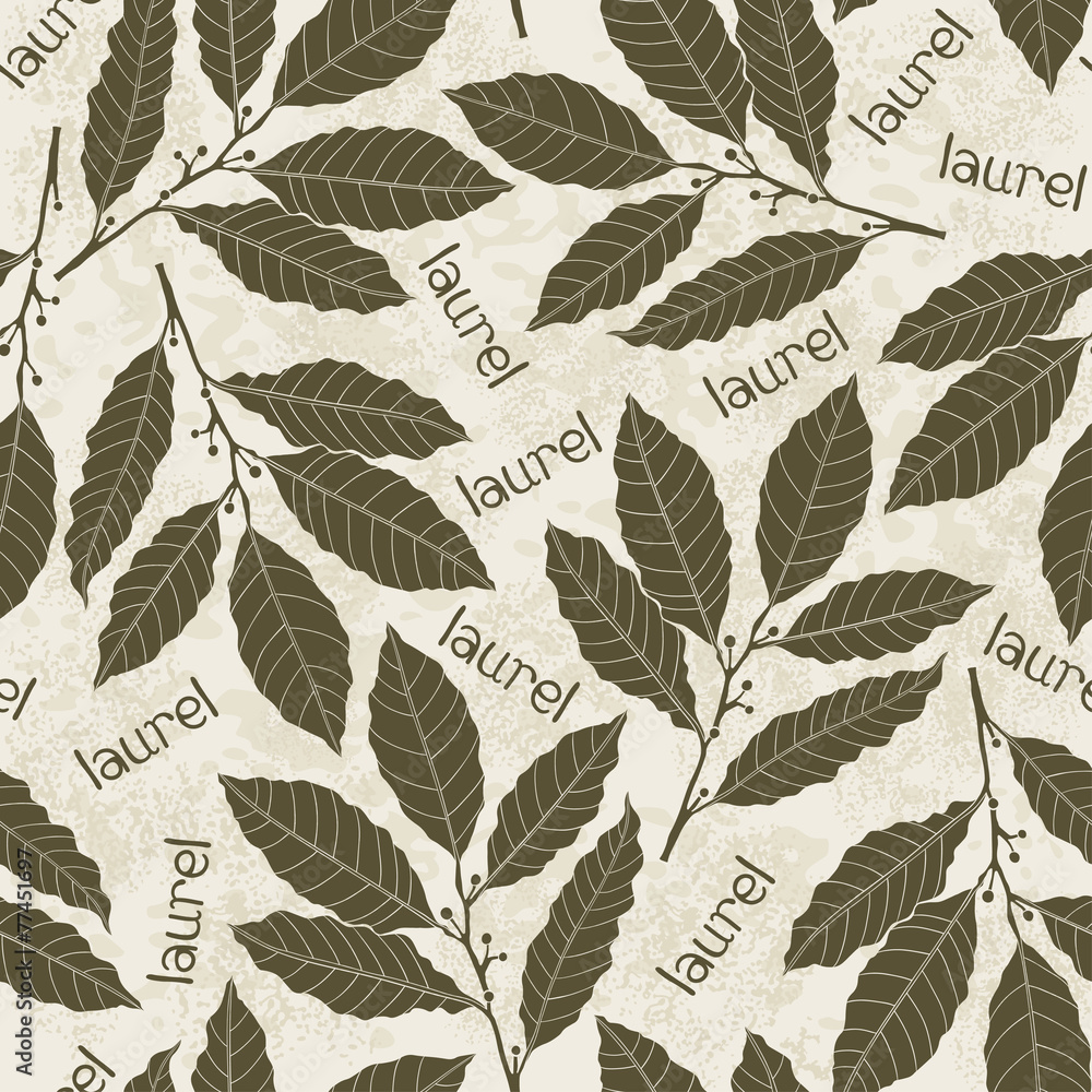 Seamless pattern with laurel. Hand-drawn floral background. Mon Seamless pattern with laurel. Hand-drawn floral background. Mon