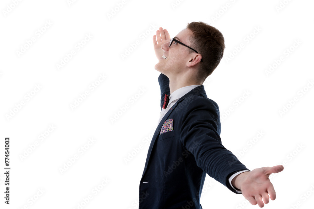 picture of a young business man welcoming everybody with his arm picture of a young business man welcoming everybody with his arm