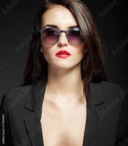 Wallpaper Mural Glamour woman with sunglasses, jacket and red lips Torontodigital.ca