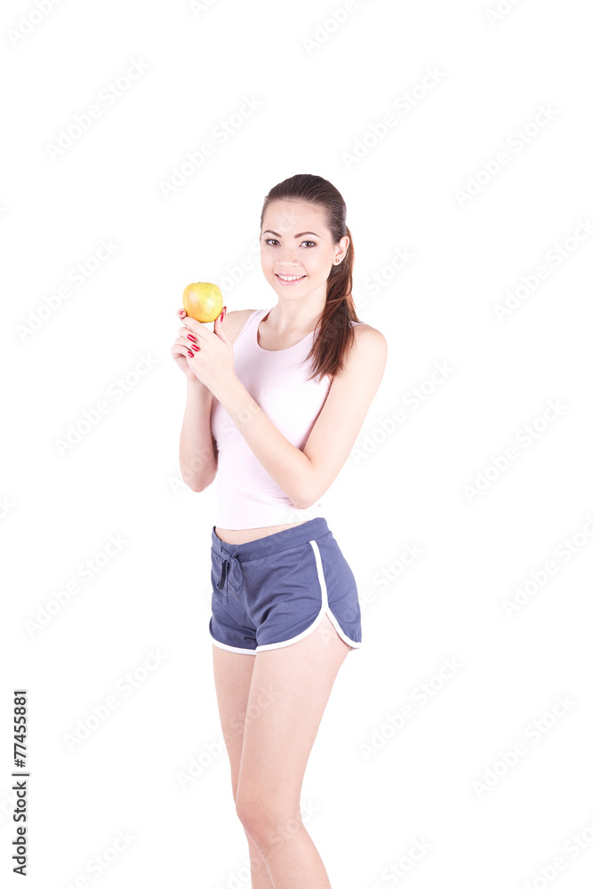 Happy young woman holding a apple and smiling! Happy young woman holding a apple and smiling!