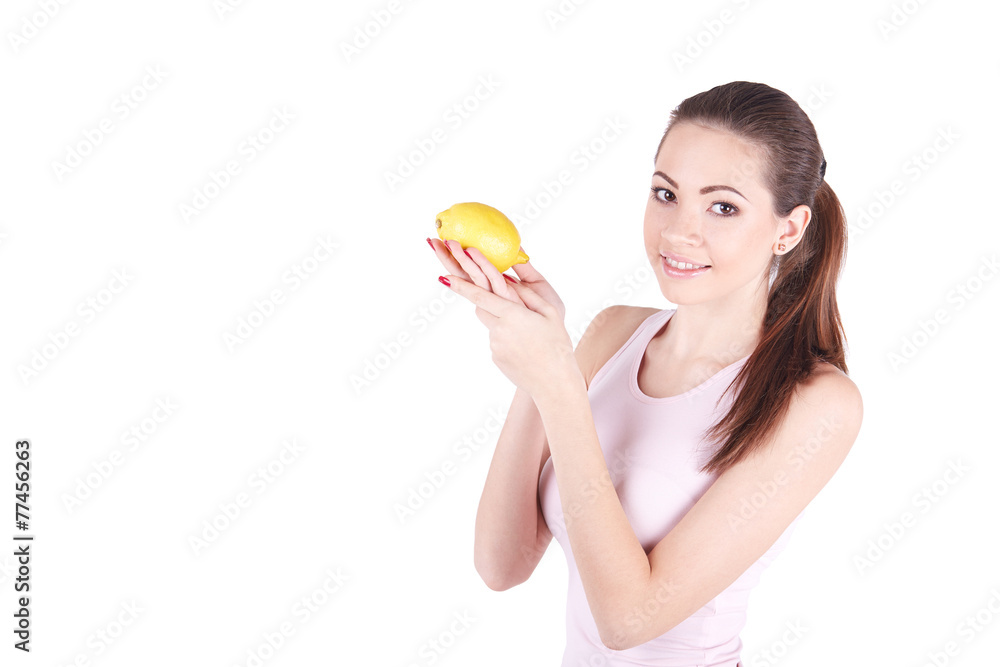 Happy young woman holding a lemon and smiling! Happy young woman holding a lemon and smiling!