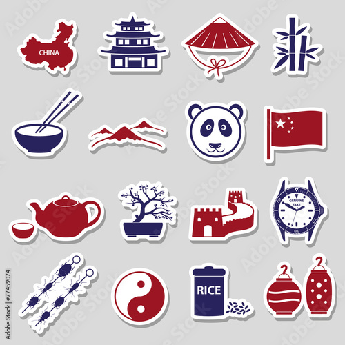 China theme color stickers vector set eps10