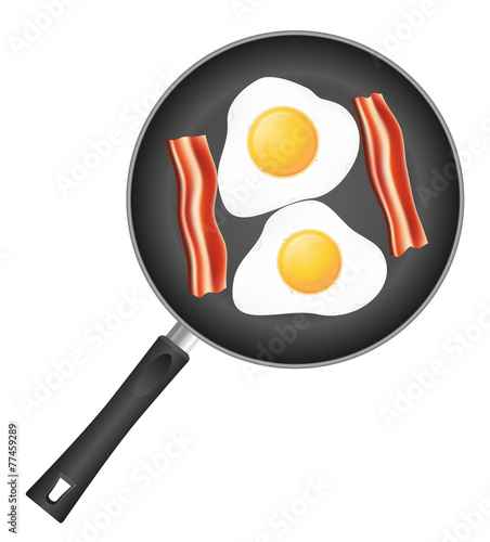 fried eggs with bacon in a frying pan vector illustration