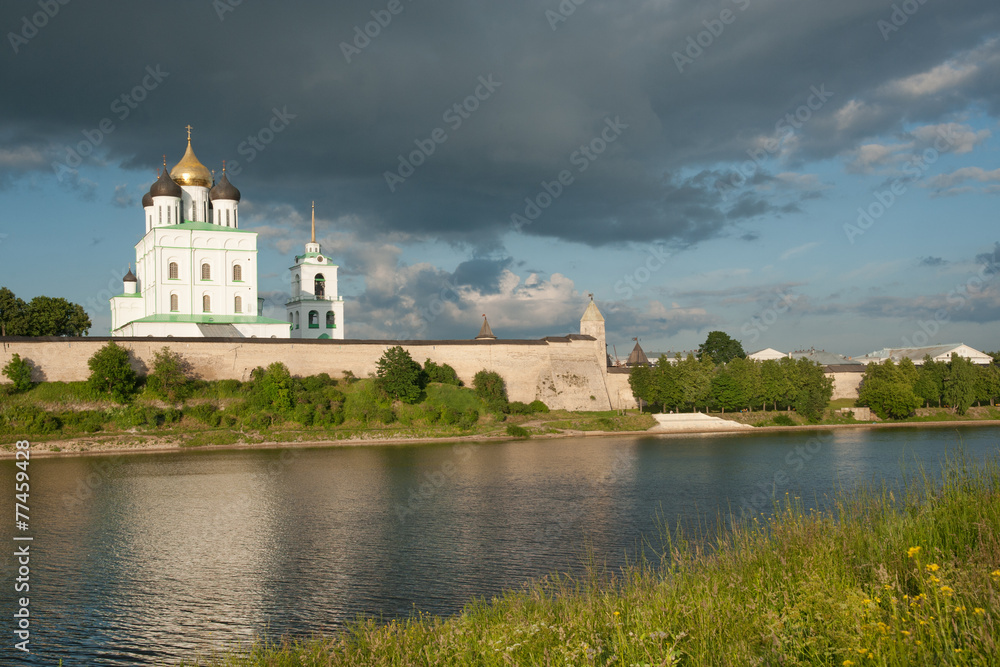 Ancient Pskov Kremlin on Velikaya river, Russia