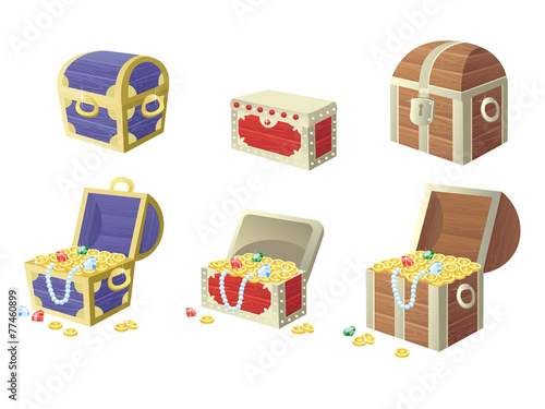 vector illustration of treasure chest full of gold coins and