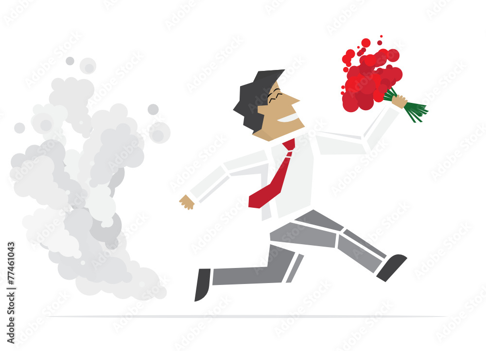 Happy Valentine. Running Man with flowers. Vector illustration. Happy Valentine. Running Man with flowers. Vector illustration.