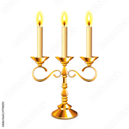 Retro candlestick with candles isolated on white vector