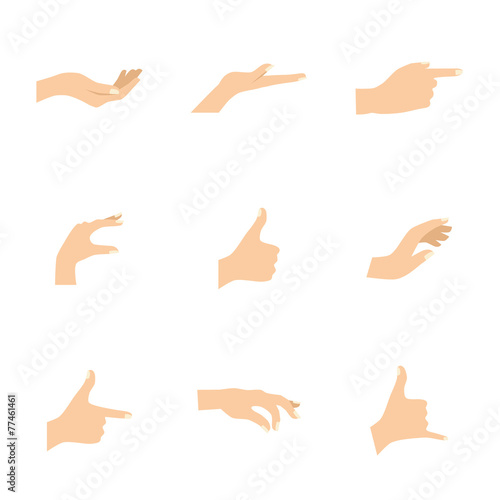 Vector illustrations set of woman hands in various gestures.