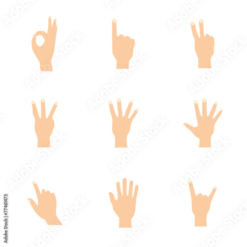 Vector illustrations set of woman hands in various gestures.