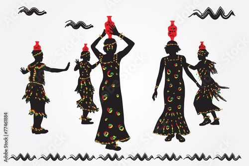African women and men dance folk dance.