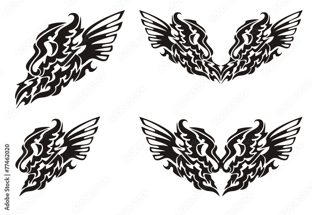 Tribal dragon wing and dragon heart with wings Tribal dragon wing and dragon heart with wings