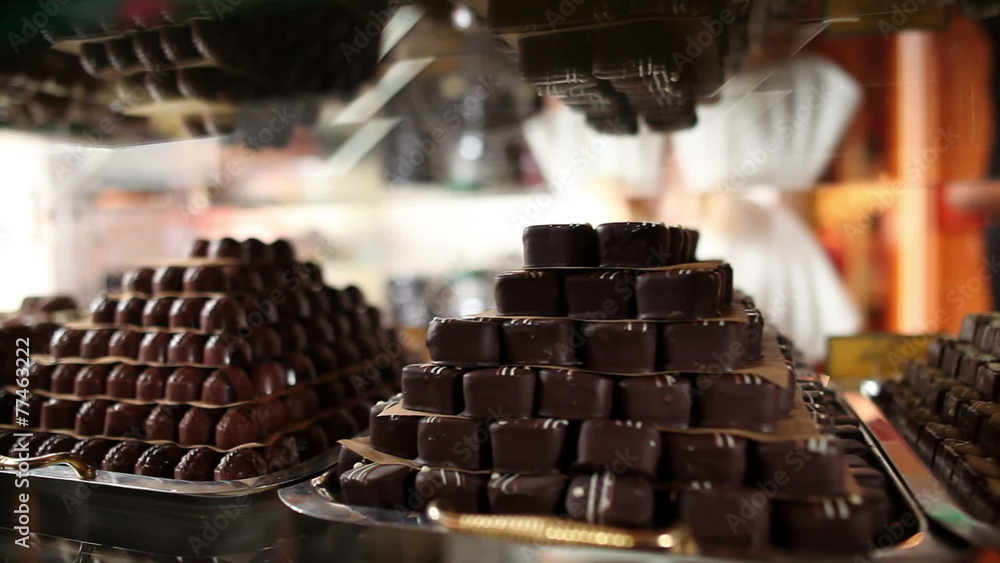 Shot of a chocolate pralines in a store Shot of a chocolate pralines in a store