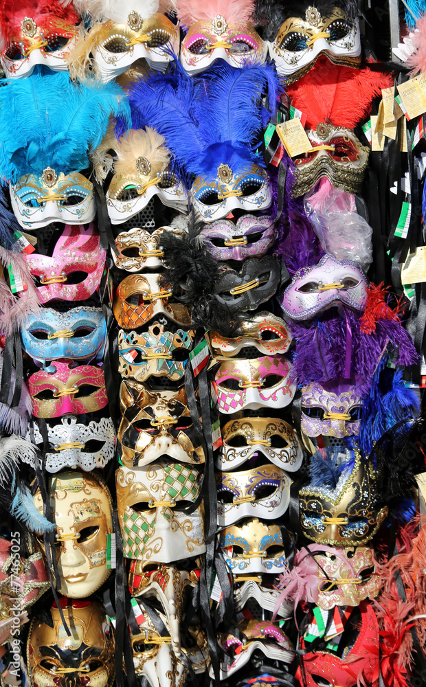 masks in a stand in St Mark square in Venice Italy