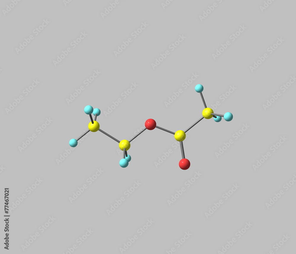 Ethyl acetate molecule isolated on grey Ethyl acetate molecule isolated on grey