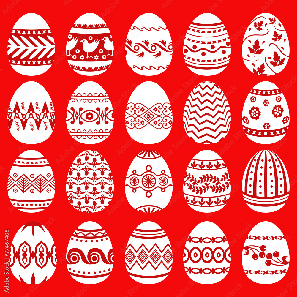 Easter eggs set on red background Easter eggs set on red background