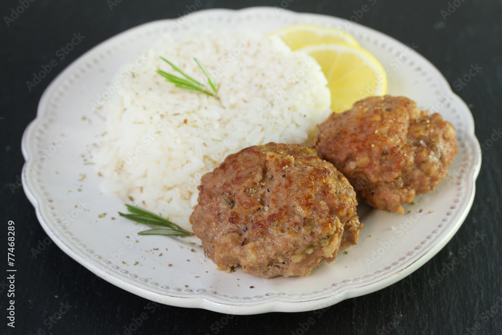 meatballs with rice on plate
