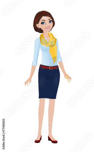 Young woman in a Yellow Scarf and with a pencil