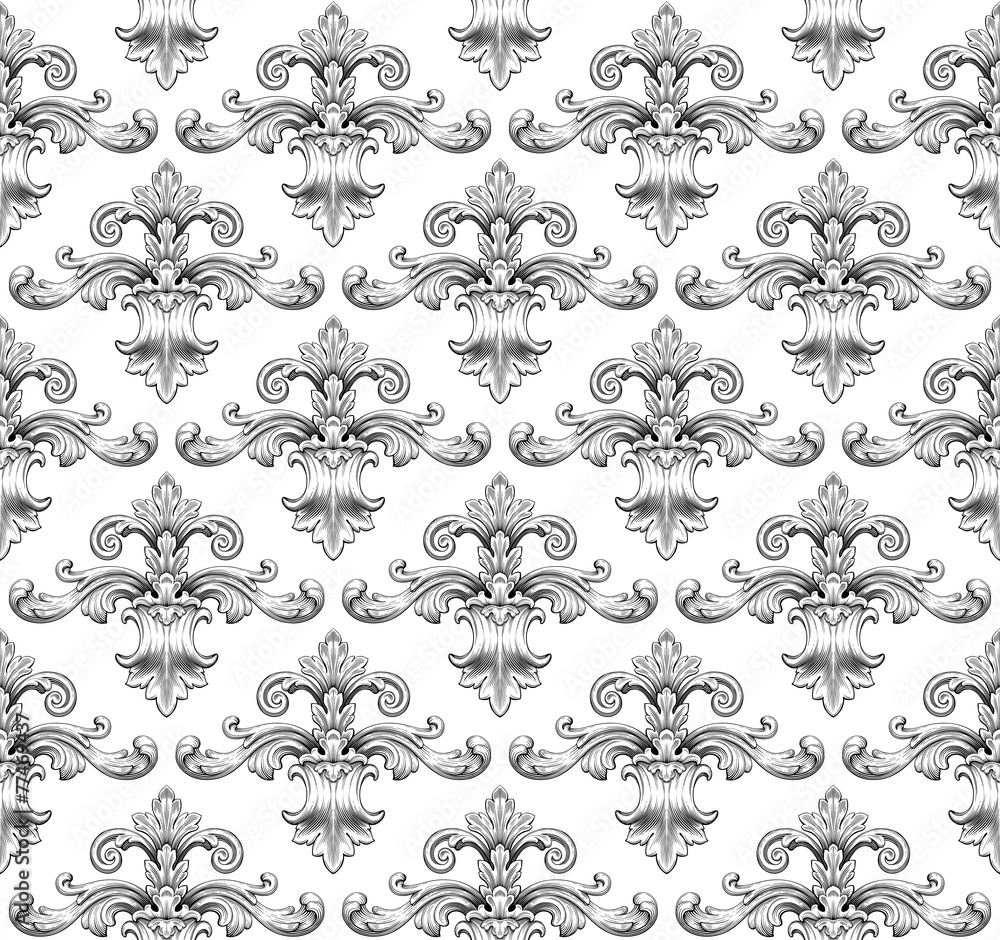 Naklejka premium Vintage baroque damask seamless pattern vector