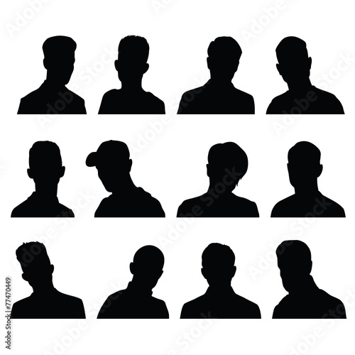 Set of silhouettes of men's heads