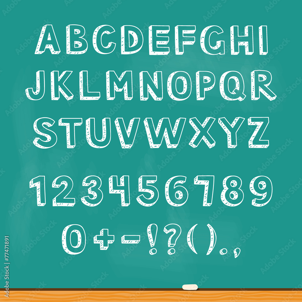 Drawing alphabet lettering on chalk blackboard Drawing alphabet lettering on chalk blackboard