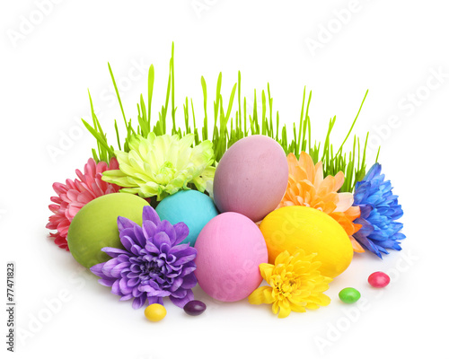 Easter colorful eggs with flowers