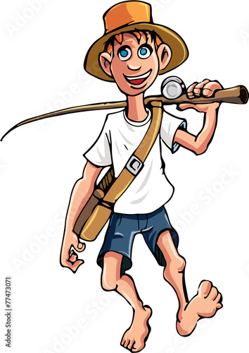 Cartoon fisherman going fishing