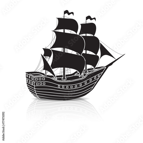 vintage sailing ship at sea with reflection