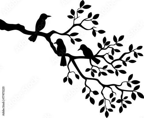 Illustration of tree branch with bird silhouette