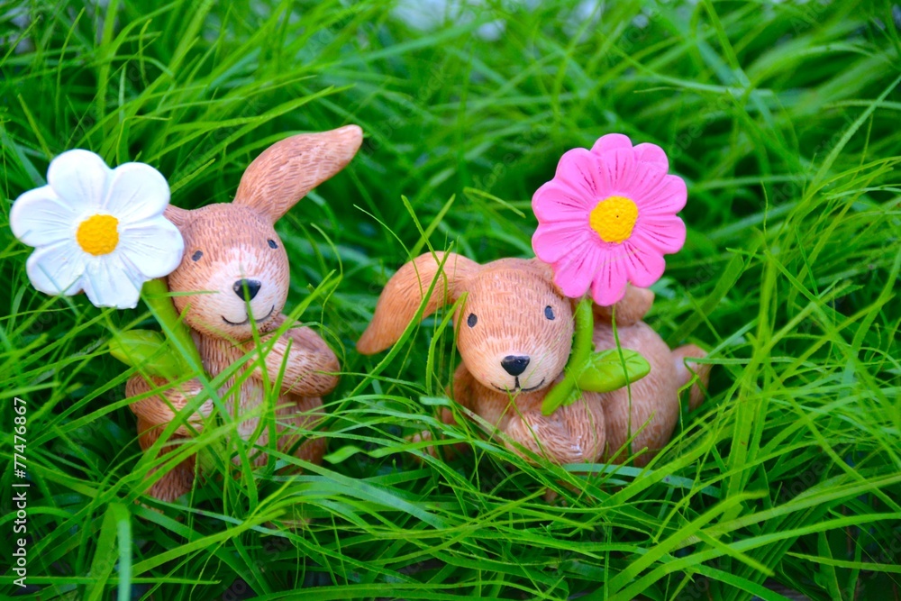 Ostern - Grußkarte zwei Häschen im Gras Ostern - Grußkarte zwei Häschen im Gras