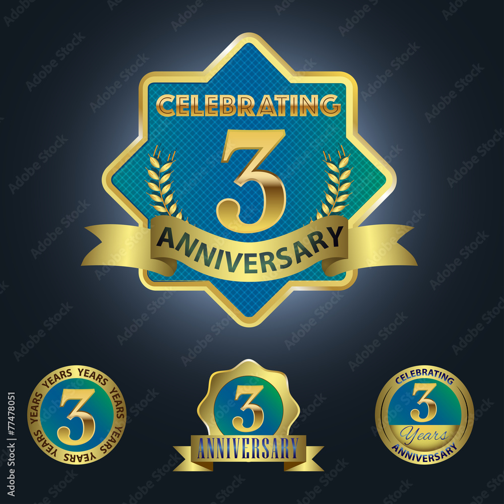 Celebrating 3 Years Anniversary - Blue seal with golden ribbon