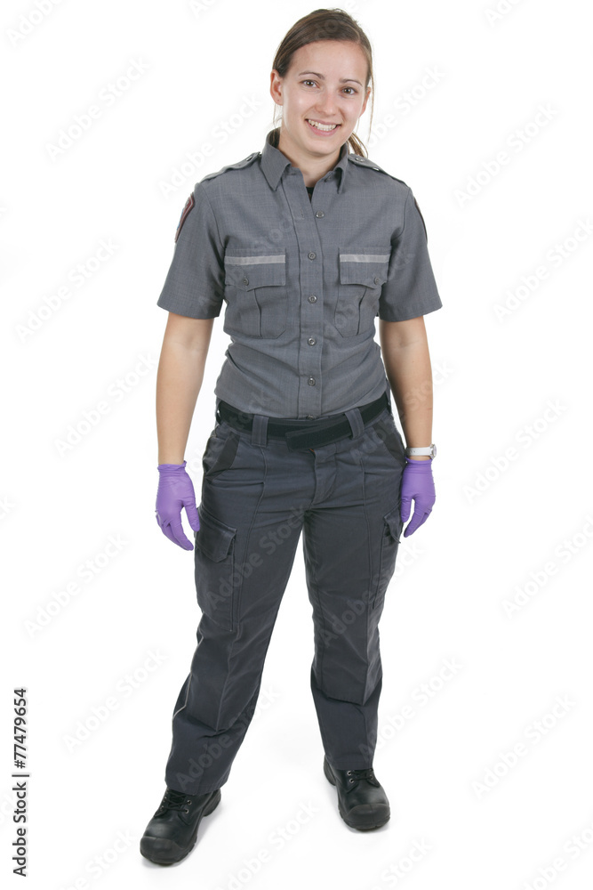 Paramedic employee in the front of a white background Paramedic employee in the front of a white background