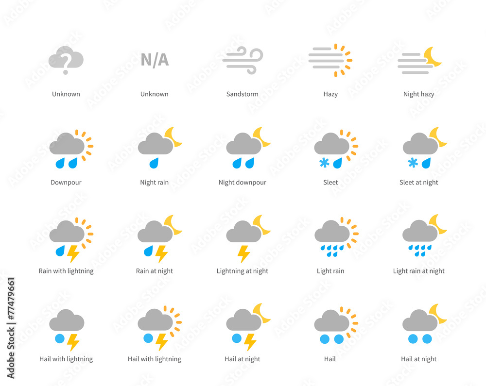 Meteorology colored icons on white background.