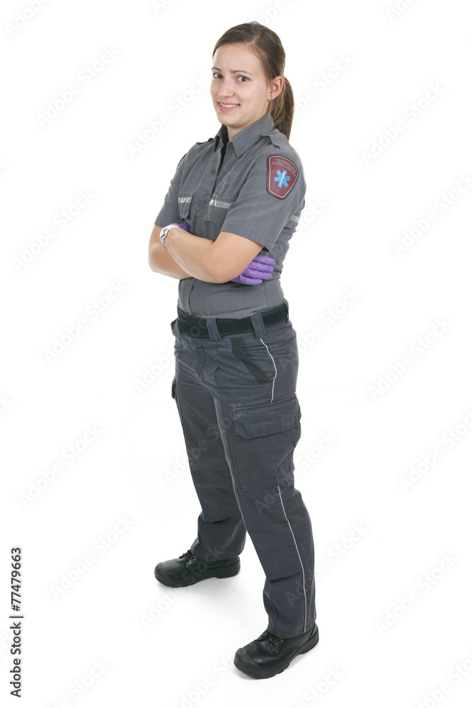 Paramedic employee in the front of a white background Paramedic employee in the front of a white background
