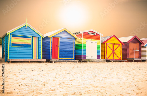 Beautiful Bathing houses on beach at Brighton beach in Melbourne