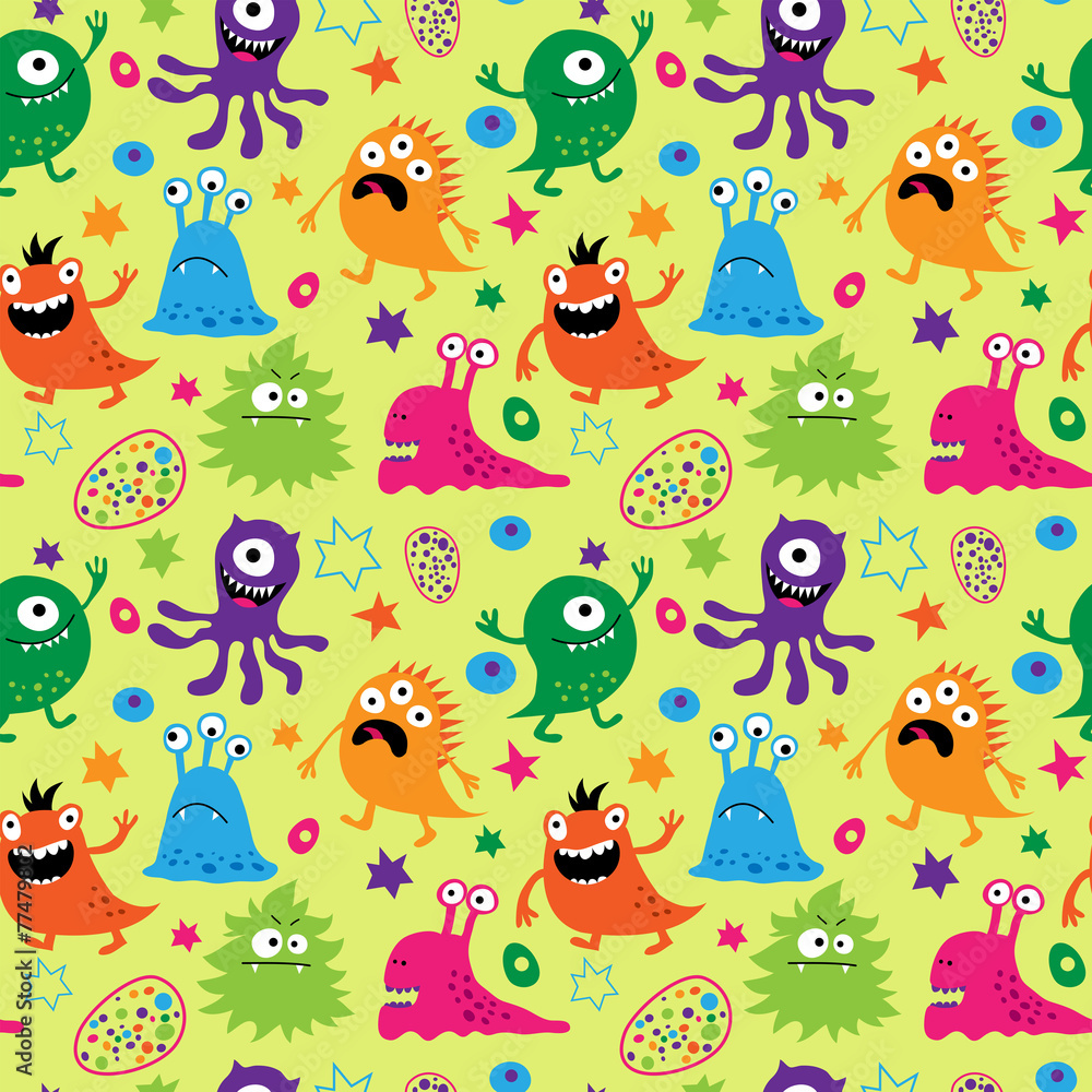 Bright seamless pattern with aliens Bright seamless pattern with aliens