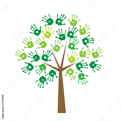 Tree with prints of hands instead of leaves