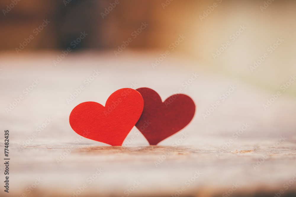 Two red heart shapes Two red heart shapes
