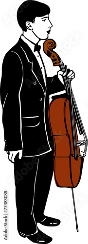 sketch of a young man with a cello musician