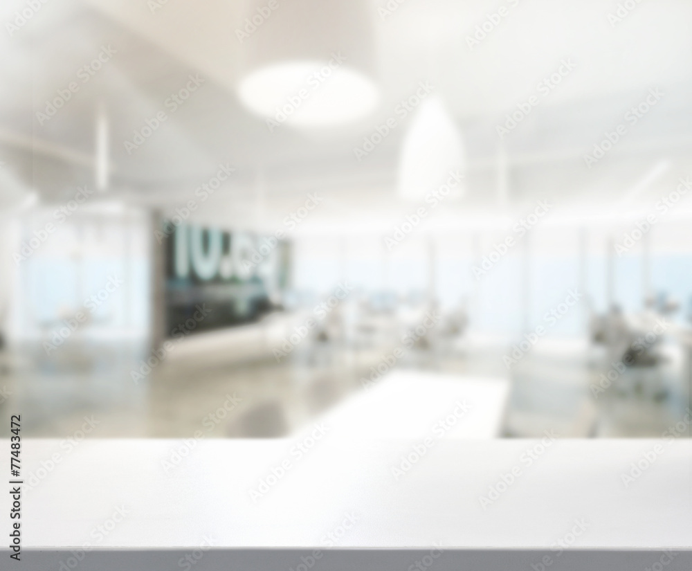Fototapeta premium Table Top And Blur Office Background
