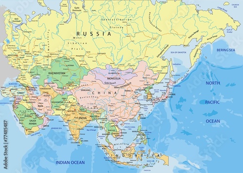 Asia - Highly detailed editable political map.