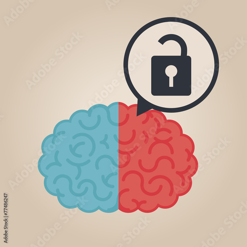 Left & right human brain illustration: unlocked brain