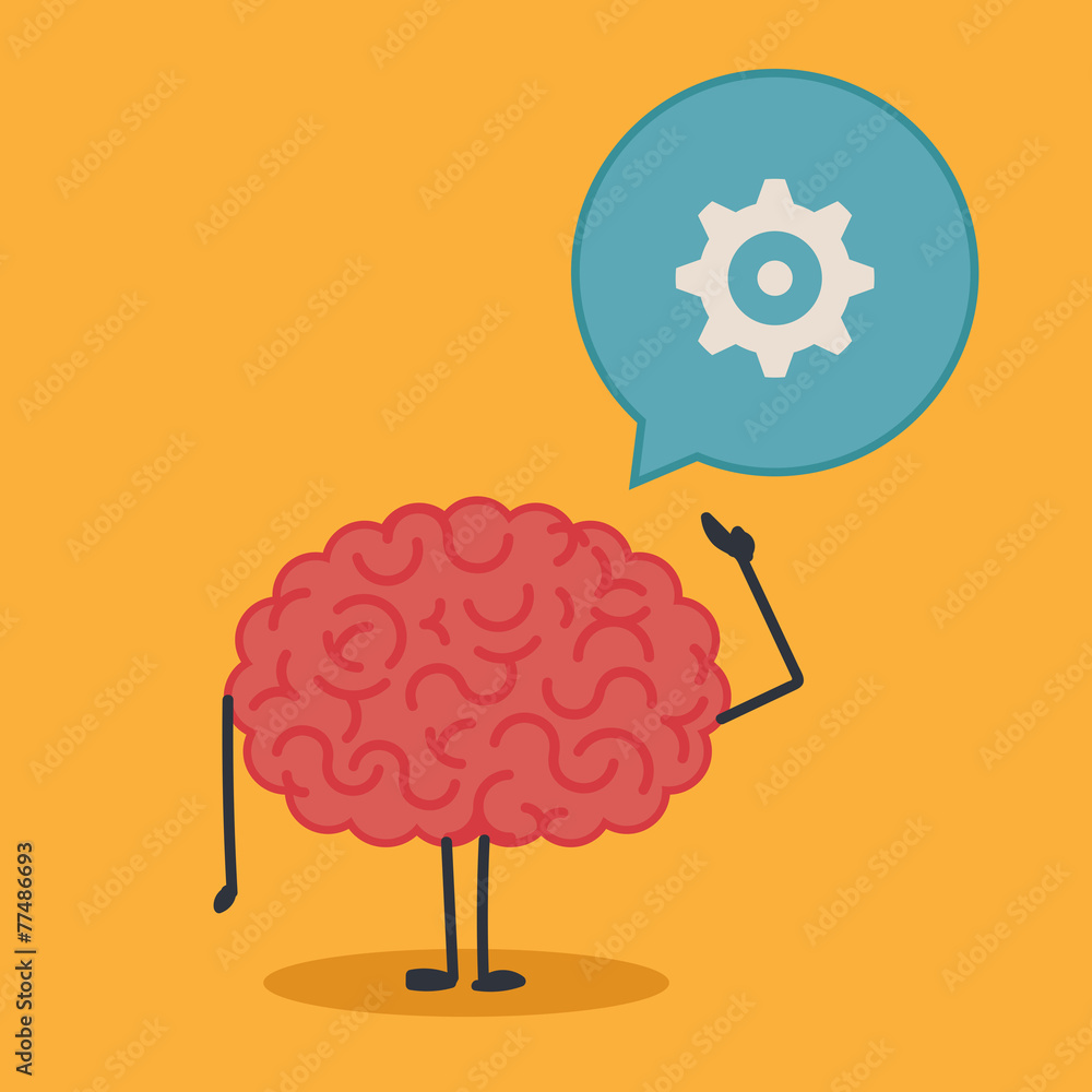 Brain character with a bubble chat Brain character with a bubble chat