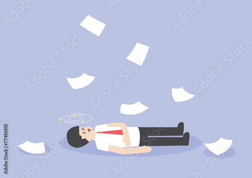 Businessman work hard and unconscious on the floor