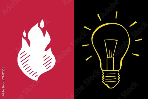 flaming torch and lightbulb