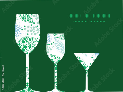 Vector abstract blue and green leaves three wine glasses