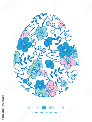Vector blue and pink kimono blossoms Easter egg sillhouette
