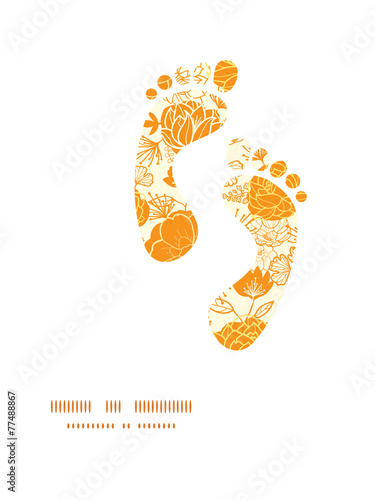 Vector golden art flowers footprints silhouettes pattern frame