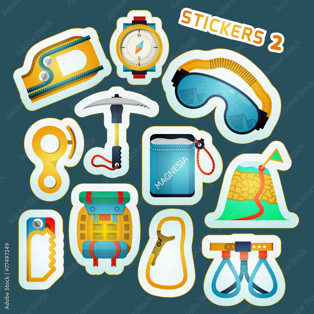 Colored vector stickers for rock climbing
